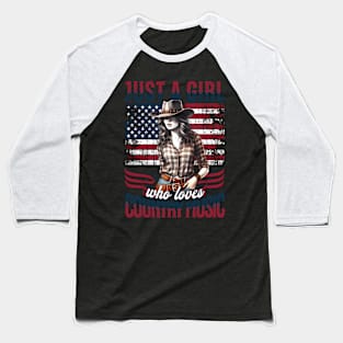 Just A Who Loves Country Music - Patriotic Cow Baseball T-Shirt